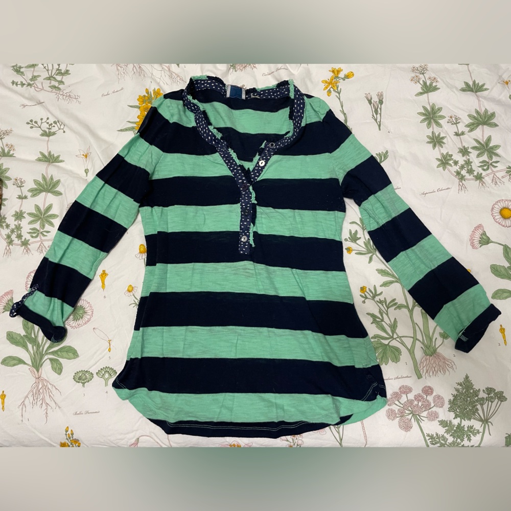 Mint and Blue Striped Three Quarter Sleeved Anthropologie Henley